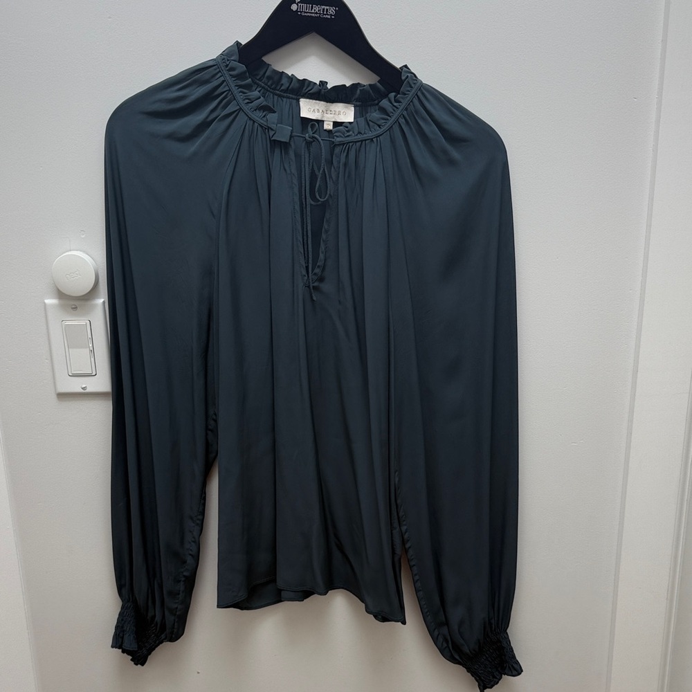 Caballero Teal Long-Sleeve Peasant Blouse